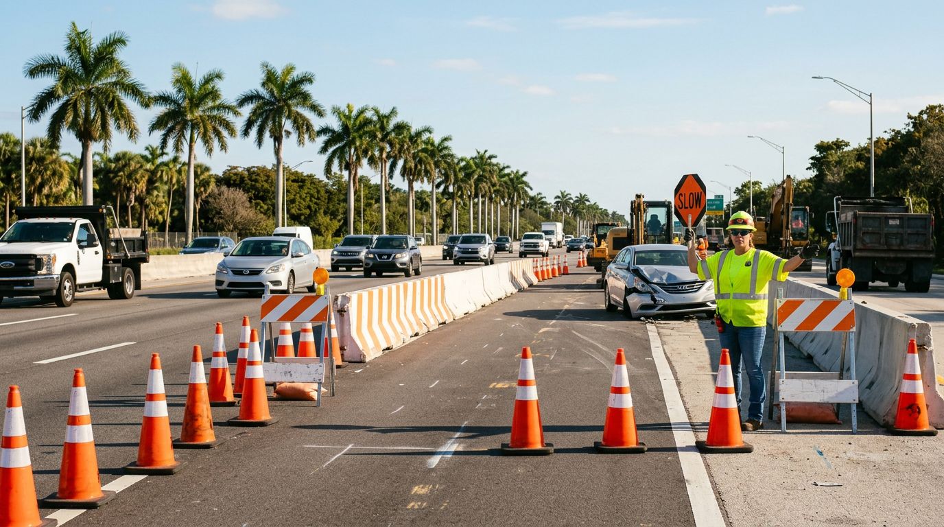 Florida Construction Zone Crash Claims: Proving Flagger Errors and Lane Shift Fault