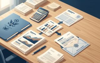 An organized desk holds financial calculators and paperwork for calculating Social Security benefits.