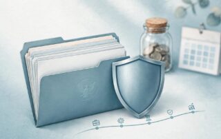 Social Security documents beside a shield protecting a work history timeline.